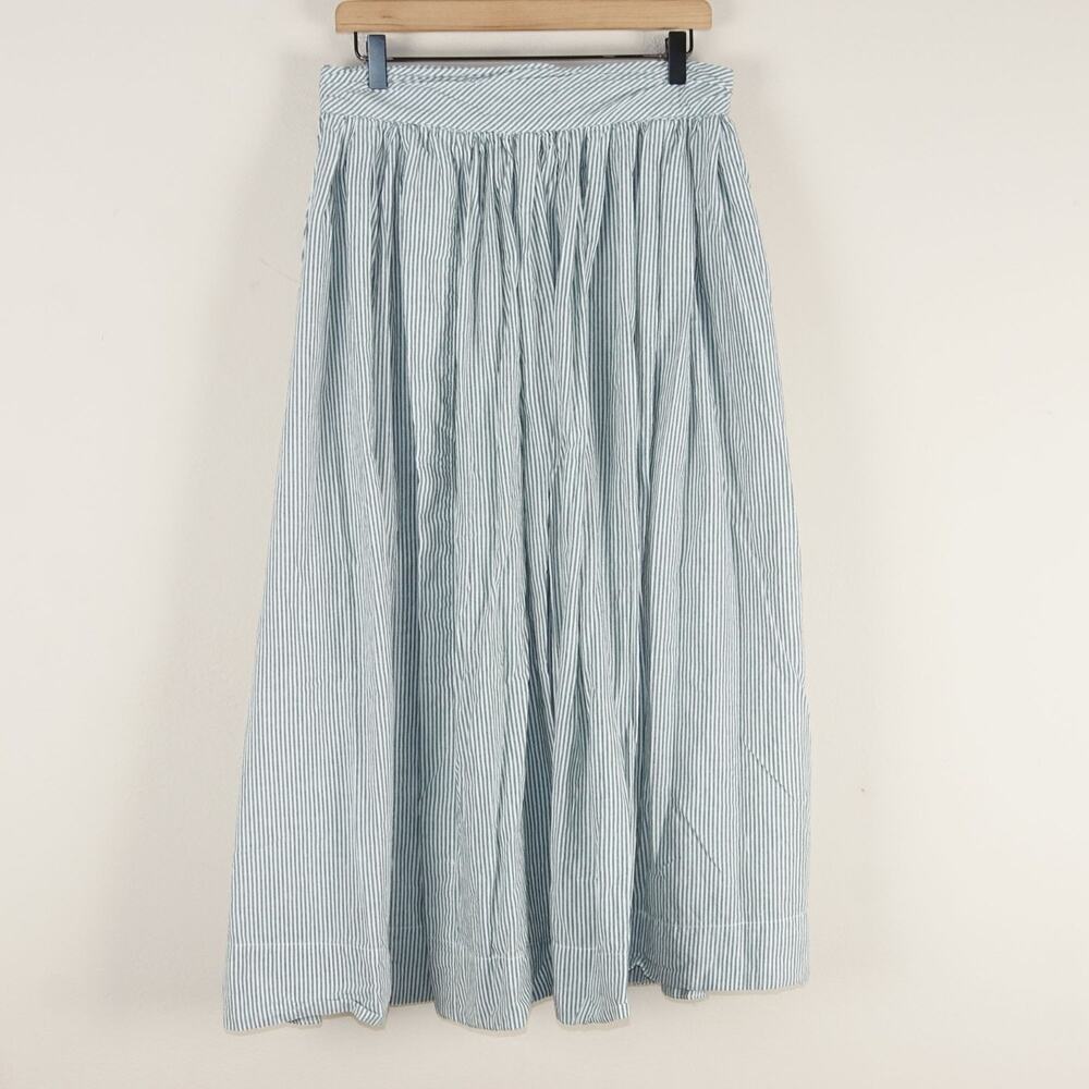 Sunday in Brooklyn 100% Cotton Striped Green Maxi Skirt Womens Sz L